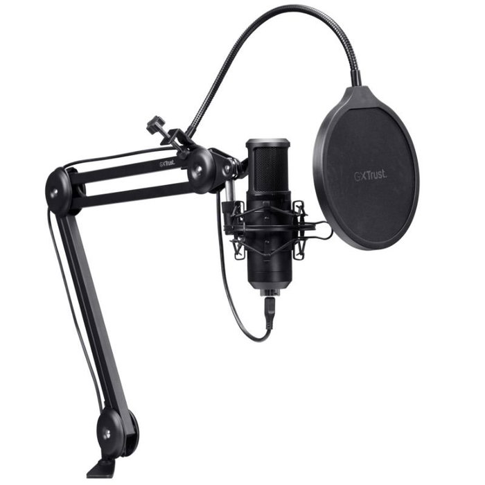 Trust Gaming GXT 270 Emita II+ Micrófono para Streaming con Brazo Ajustable, USB, Negro